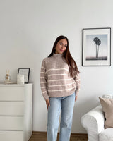 Halfzip mit Streifen Taupe/Beige