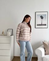 Halfzip mit Streifen Taupe/Beige