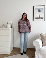 Cardigan mit Streifen Weinrot/Rosa