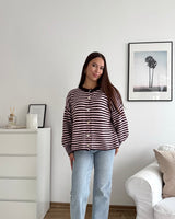 Cardigan mit Streifen Weinrot/Rosa