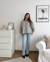 Cardigan mit Streifen Grau/Weiß