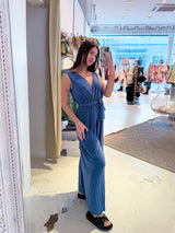 Plissee Jumpsuit Taubenblau