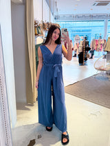 Plissee Jumpsuit Taubenblau