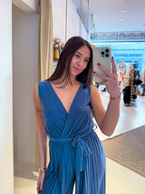 Plissee Jumpsuit Taubenblau