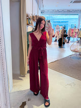 Plissee Jumpsuit Weinrot