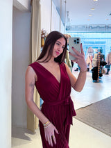 Plissee Jumpsuit Weinrot