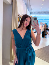 Plissee Jumpsuit Dunkelgrün