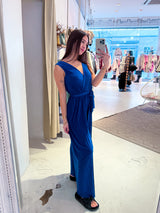 Plissee Jumpsuit Royalblau