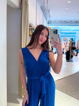 Plissee Jumpsuit Royalblau