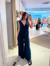 Plissee Jumpsuit Navy