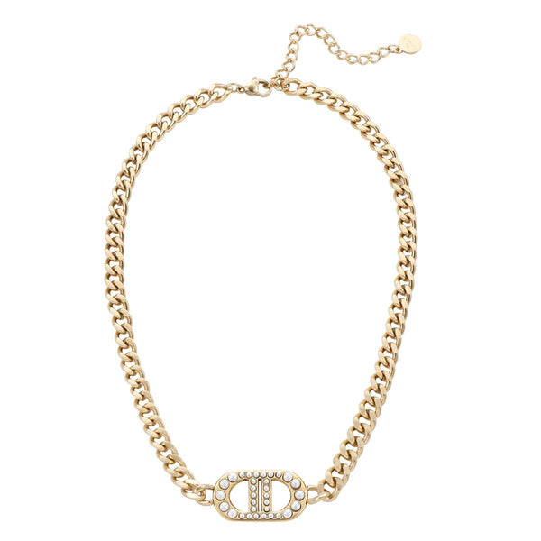 Edelstahlkette Chain mit Theta und Perlen Gold