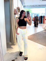 Stoffhose gestreift Weiß/Gelb