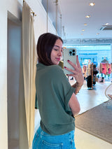 Cropped Bluse mit Knoten Olive