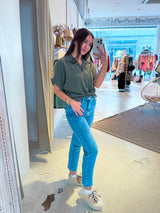 Cropped Bluse mit Knoten Olive