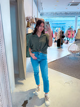 Cropped Bluse mit Knoten Olive