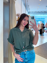 Cropped Bluse mit Knoten Olive