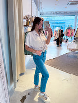 Cropped Bluse mit Knoten Beige