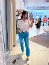 Cropped Bluse mit Knoten Beige