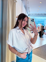 Cropped Bluse mit Knoten Beige