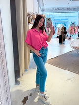 Cropped Bluse mit Knoten Pink