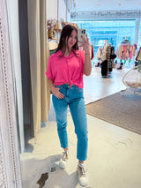 Cropped Bluse mit Knoten Pink