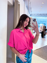 Cropped Bluse mit Knoten Pink