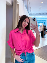 Cropped Bluse mit Knoten Pink