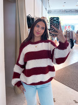 Strickpullover Gestreift Weinrot