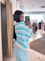 Lockere Strickjacke Gestreift Hellblau