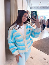 Lockere Strickjacke Gestreift Hellblau