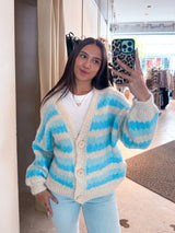 Lockere Strickjacke Gestreift Hellblau