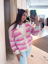 Lockere Strickjacke Gestreift Pink