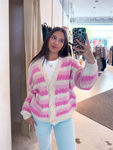 Lockere Strickjacke Gestreift Pink