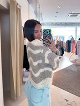 Kurze Oversized Strickjacke mit Wellenmuster Beige/Taupe