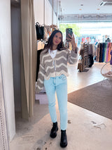 Kurze Oversized Strickjacke mit Wellenmuster Beige/Taupe