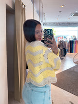 Kurze Oversized Strickjacke mit Wellenmuster Beige/Gelb