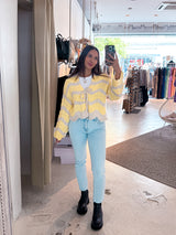 Kurze Oversized Strickjacke mit Wellenmuster Beige/Gelb