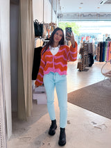 Kurze Oversized Strickjacke mit Wellenmuster Pink/Orange