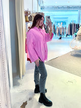 Kurze Waffle Bluse Pink