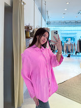 Kurze Waffle Bluse Pink
