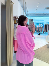 Kurze Waffle Bluse Pink