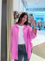 Kurze Waffle Bluse Pink
