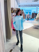 Kurze Waffle Bluse Hellblau