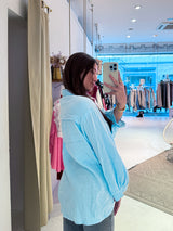 Kurze Waffle Bluse Hellblau