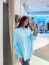 Kurze Waffle Bluse Hellblau