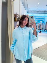 Kurze Waffle Bluse Hellblau
