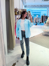 Kurze Waffle Bluse Hellblau