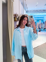 Kurze Waffle Bluse Hellblau