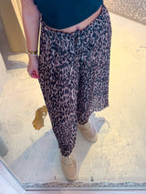 Plissee Hose mit Leomuster Beige