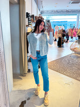 Kurze Teddy Weste mit Knopfleiste Hellgrau